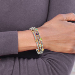 Shey Couture Sterling Silver with 14K Accent Antiqued Bezel .36Amethyst/.55Blue Topaz/.18Citrine/.35Garnet/.30Peridot Cuff Bracelet QTC34