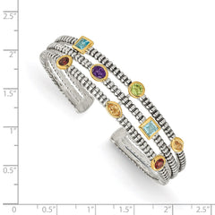 Shey Couture Sterling Silver with 14K Accent Antiqued Bezel .36Amethyst/.55Blue Topaz/.18Citrine/.35Garnet/.30Peridot Cuff Bracelet QTC34