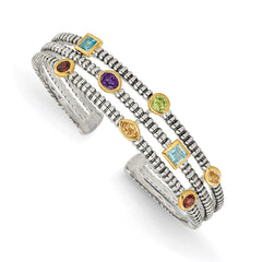 Shey Couture Sterling Silver with 14K Accent Antiqued Bezel .36Amethyst/.55Blue Topaz/.18Citrine/.35Garnet/.30Peridot Cuff Bracelet QTC34