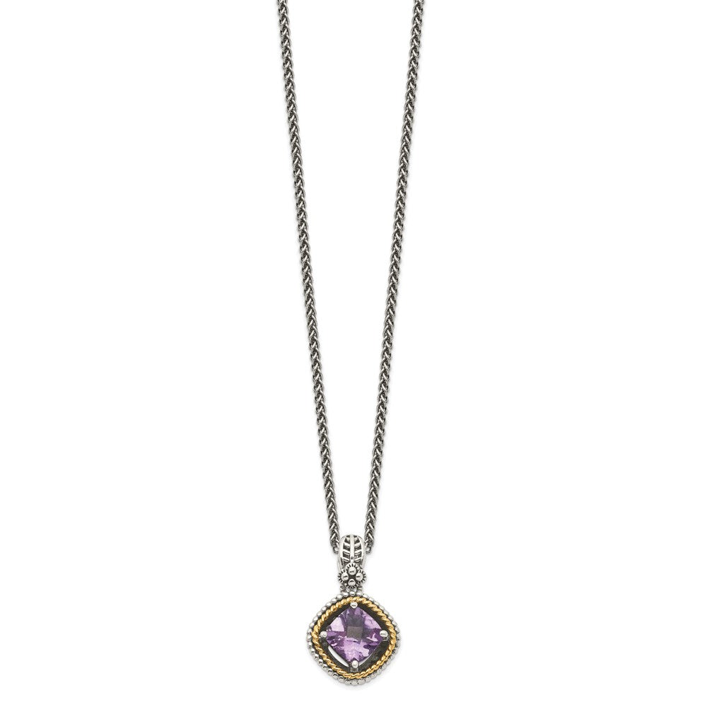 Shey Couture Sterling Silver with 14K Accent 18 Inch Antiqued Cushion Amethyst Necklace QTC356