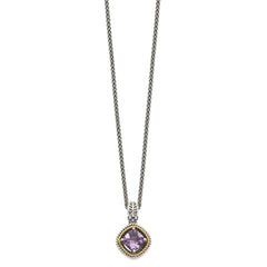 Shey Couture Sterling Silver with 14K Accent 18 Inch Antiqued Cushion Amethyst Necklace QTC356