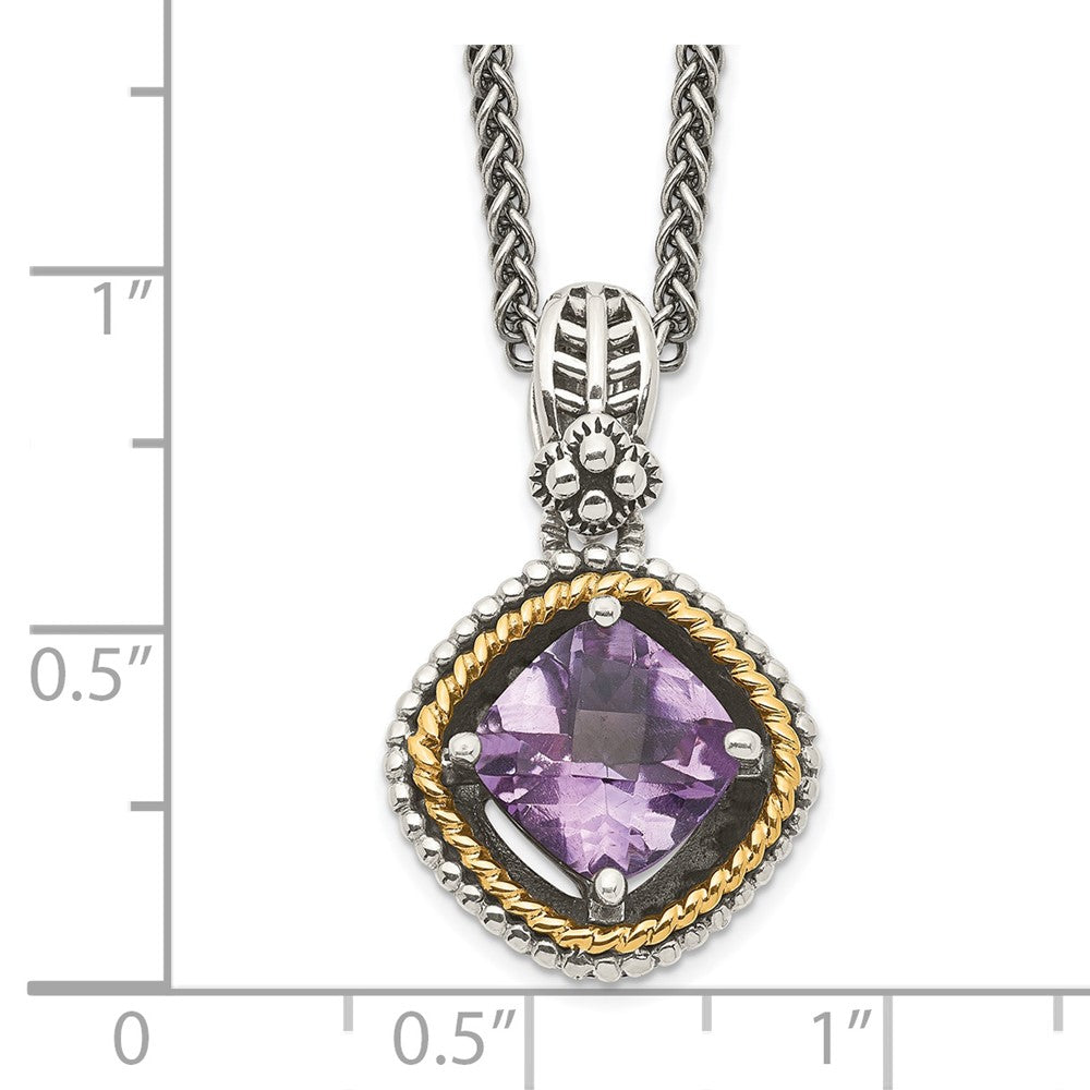 Shey Couture Sterling Silver with 14K Accent 18 Inch Antiqued Cushion Amethyst Necklace QTC356