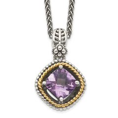 Shey Couture Sterling Silver with 14K Accent 18 Inch Antiqued Cushion Amethyst Necklace QTC356