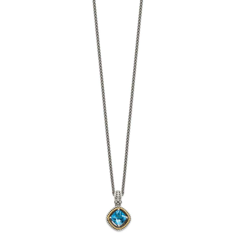 Shey Couture Sterling Silver with 14K Accent 18 Inch Antiqued Cushion Swiss Blue Topaz Necklace QTC357