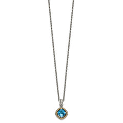 Shey Couture Sterling Silver with 14K Accent 18 Inch Antiqued Cushion Swiss Blue Topaz Necklace QTC357