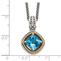 Shey Couture Sterling Silver with 14K Accent 18 Inch Antiqued Cushion Swiss Blue Topaz Necklace QTC357