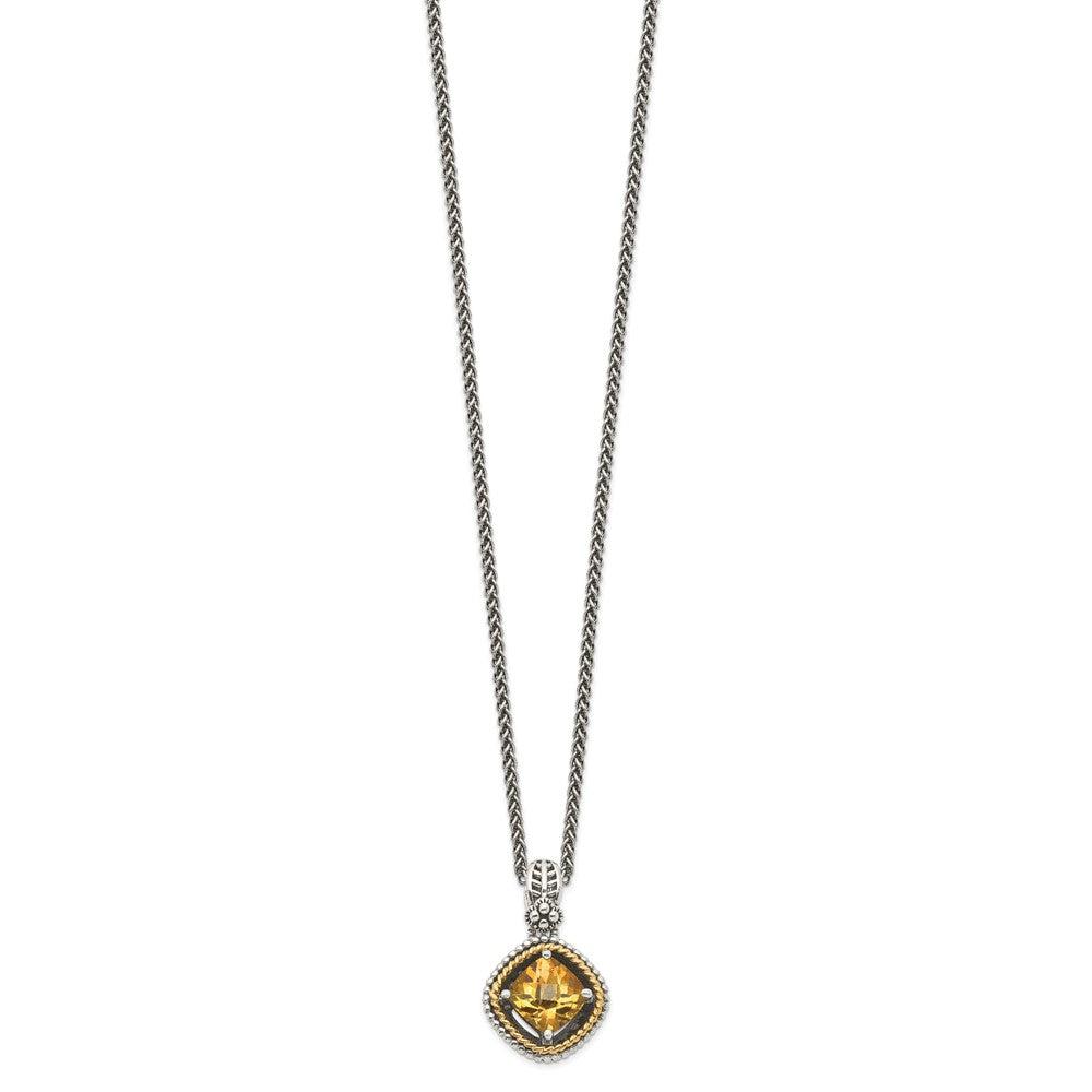Shey Couture Sterling Silver with 14K Accent 18 Inch Antiqued Cushion Citrine Necklace QTC359