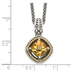 Shey Couture Sterling Silver with 14K Accent 18 Inch Antiqued Cushion Citrine Necklace QTC359