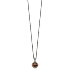 Shey Couture Sterling Silver with 14K Accent 18 Inch Antiqued Checkerboard Cushion Garnet Necklace QTC360