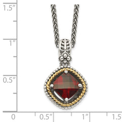 Shey Couture Sterling Silver with 14K Accent 18 Inch Antiqued Checkerboard Cushion Garnet Necklace QTC360