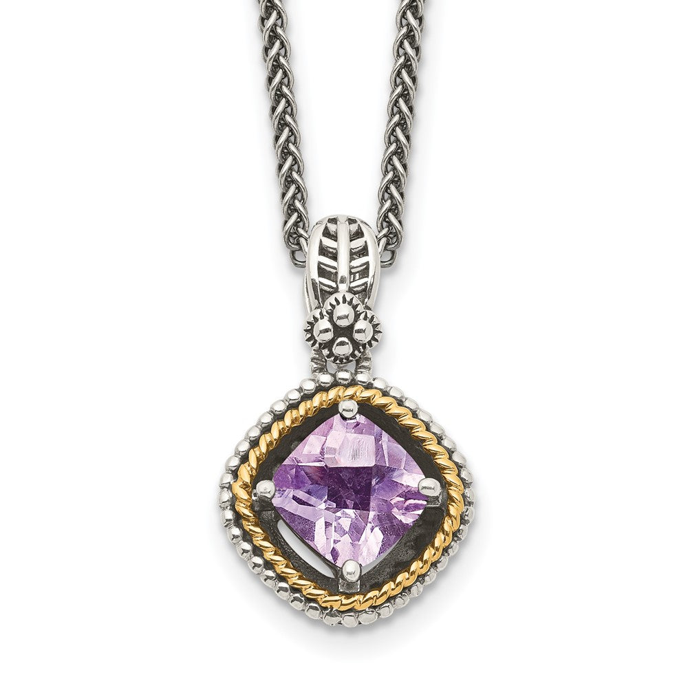 Shey Couture Sterling Silver with 14K Accent 18 Inch Antiqued Cushion Pink Quartz Necklace QTC361