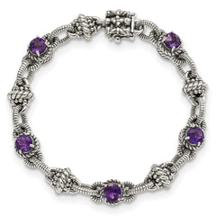 Shey Couture Sterling Silver Antiqued 7.75 Inch Round Amethyst Bracelet QTC376