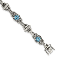 Shey Couture Sterling Silver Antiqued 7.75 Inch Round Swiss Blue Topaz Bracelet QTC377