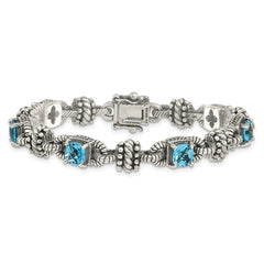 Shey Couture Sterling Silver with 14K Accent 7.5 Inch Antiqued Cushion Swiss Blue Topaz Bracelet QTC389