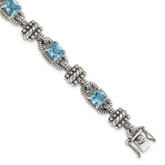 Shey Couture Sterling Silver with 14K Accent 7.5 Inch Antiqued Cushion Swiss Blue Topaz Bracelet QTC389