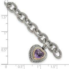 Shey Couture Sterling Silver with 14K Accent 7.5 Inch Antiqued Amethyst Heart Link Bracelet QTC394
