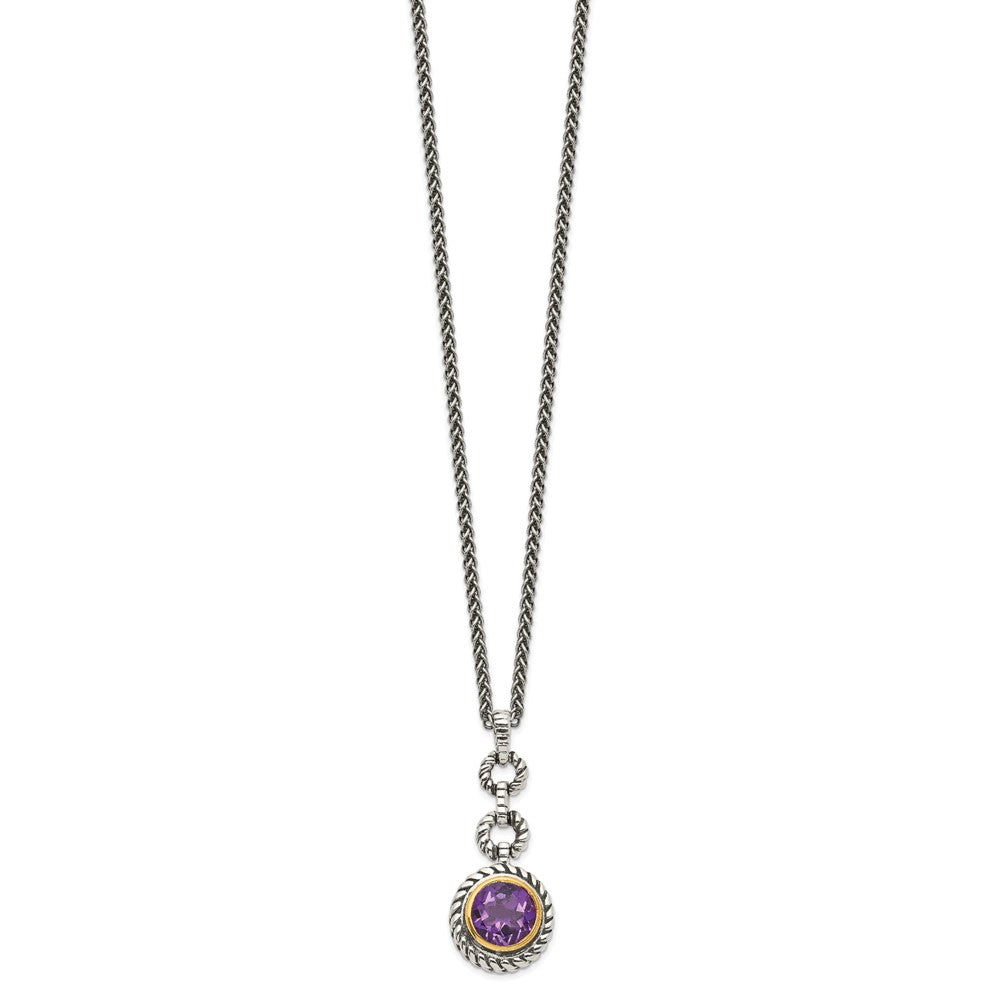 Shey Couture Sterling Silver Gold-tone Flash Gold-plated 18 Inch Antiqued Round Bezel Amethyst Necklace QTC40