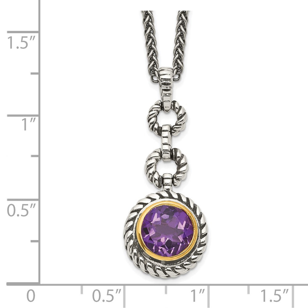 Shey Couture Sterling Silver Gold-tone Flash Gold-plated 18 Inch Antiqued Round Bezel Amethyst Necklace QTC40