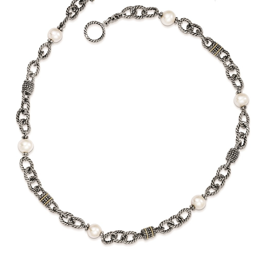 Shey Couture Sterling Silver with 14K Accent 18.5 Inch Antiqued 8-8.5mm Freshwater Cultured Pearl Necklace QTC423
