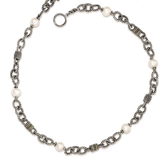 Shey Couture Sterling Silver with 14K Accent 18.5 Inch Antiqued 8-8.5mm Freshwater Cultured Pearl Necklace QTC423