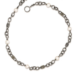 Shey Couture Sterling Silver with 14K Accent 18.5 Inch Antiqued 8-8.5mm Freshwater Cultured Pearl Necklace QTC423