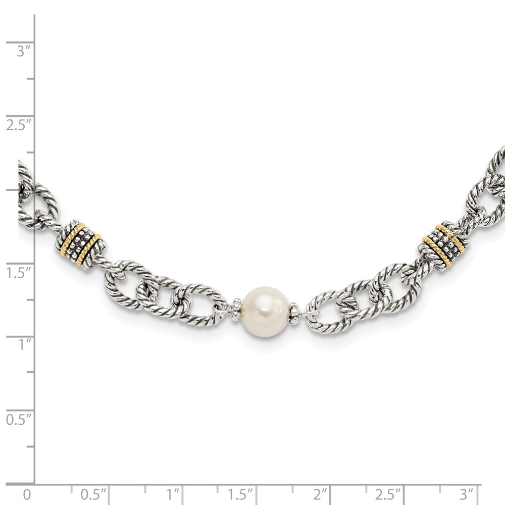 Shey Couture Sterling Silver with 14K Accent 18.5 Inch Antiqued 8-8.5mm Freshwater Cultured Pearl Necklace QTC423