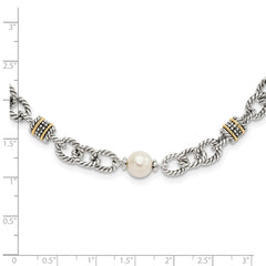 Shey Couture Sterling Silver with 14K Accent 18.5 Inch Antiqued 8-8.5mm Freshwater Cultured Pearl Necklace QTC423