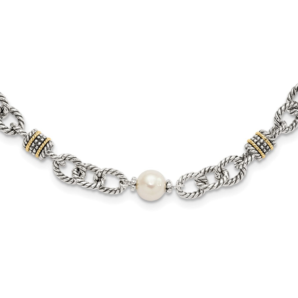 Shey Couture Sterling Silver with 14K Accent 18.5 Inch Antiqued 8-8.5mm Freshwater Cultured Pearl Necklace QTC423