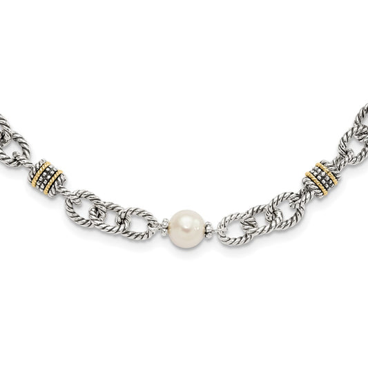 Shey Couture Sterling Silver with 14K Accent 18.5 Inch Antiqued 8-8.5mm Freshwater Cultured Pearl Necklace QTC423