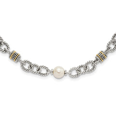 Shey Couture Sterling Silver with 14K Accent 18.5 Inch Antiqued 8-8.5mm Freshwater Cultured Pearl Necklace QTC423
