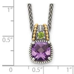 Shey Couture Sterling Silver with 14K Accent 18 Inch Antiqued Cushion 1.85 Amethyst and .21 Peridot Necklace QTC437
