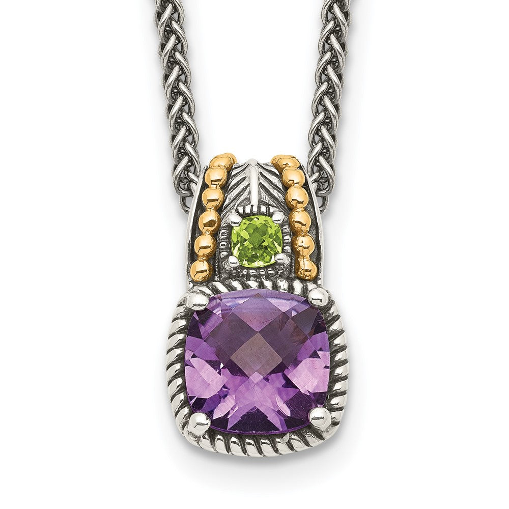 Shey Couture Sterling Silver with 14K Accent 18 Inch Antiqued Cushion 1.85 Amethyst and .21 Peridot Necklace QTC437