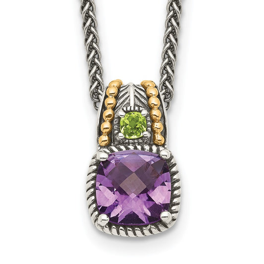 Shey Couture Sterling Silver with 14K Accent 18 Inch Antiqued Cushion 1.85 Amethyst and .21 Peridot Necklace QTC437