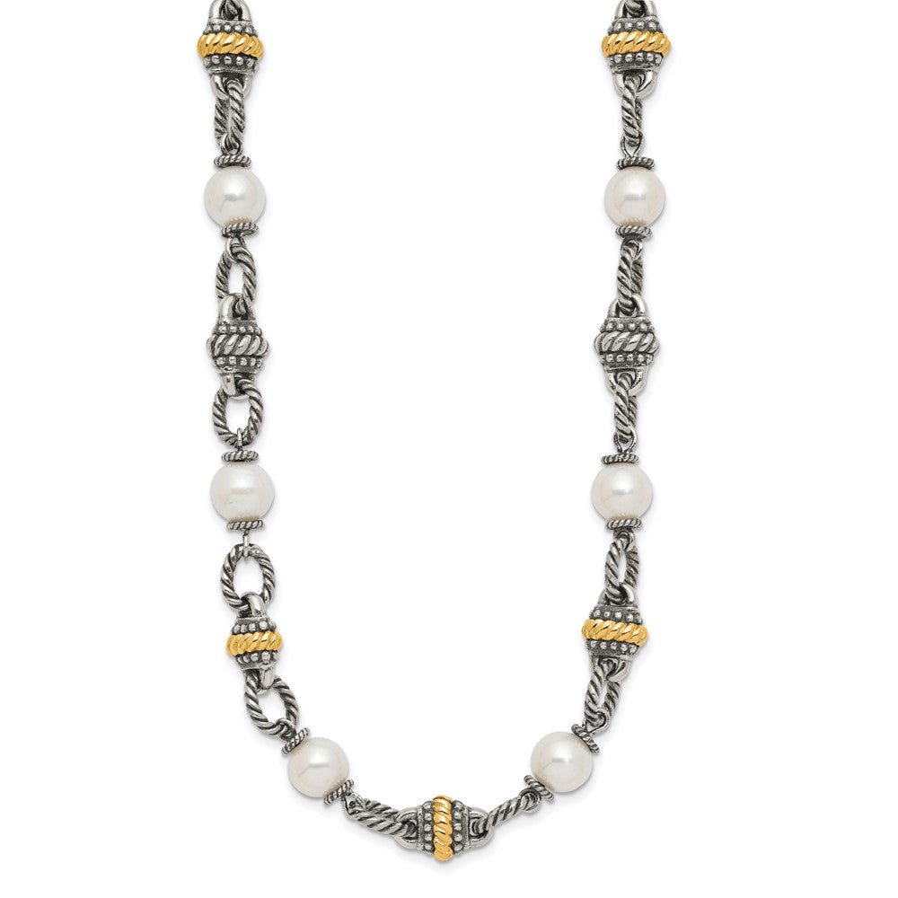 Shey Couture Sterling Silver with 14K Accent 18 Inch Antiqued 8mm Freshwater Cultured Pearl Necklace QTC450