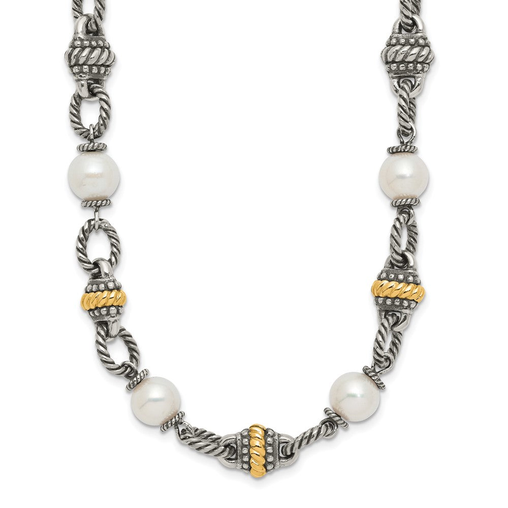 Shey Couture Sterling Silver with 14K Accent 18 Inch Antiqued 8mm Freshwater Cultured Pearl Necklace QTC450