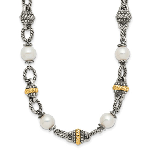Shey Couture Sterling Silver with 14K Accent 18 Inch Antiqued 8mm Freshwater Cultured Pearl Necklace QTC450