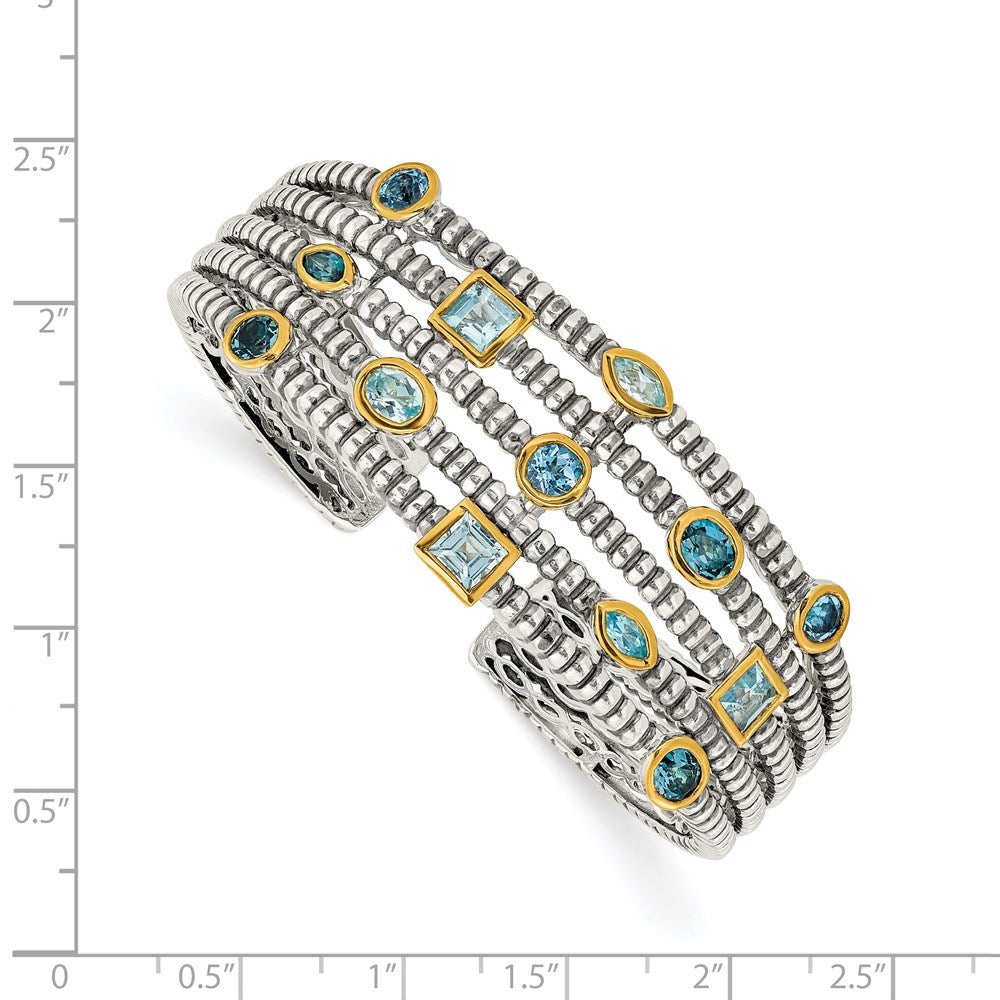 Shey Couture Sterling Silver Gold-tone Flash Gold-plated Antiqued Bezel Sky Blue Swiss and London Blue Topaz Cuff Bracelet QTC47