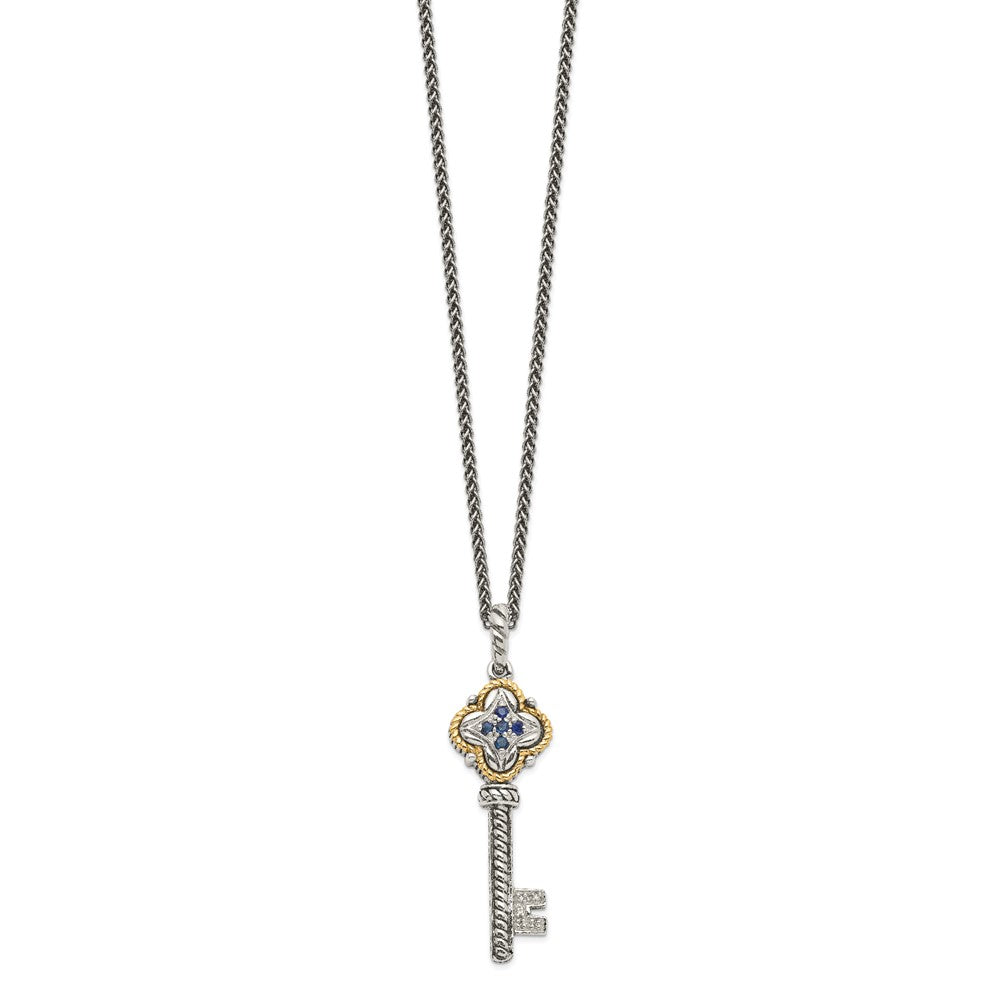 Shey Couture Sterling Silver with 14K Accent 18 Inch Antiqued Sapphire and Diamond Key Necklace QTC479