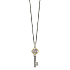 Shey Couture Sterling Silver with 14K Accent 18 Inch Antiqued Sapphire and Diamond Key Necklace QTC479
