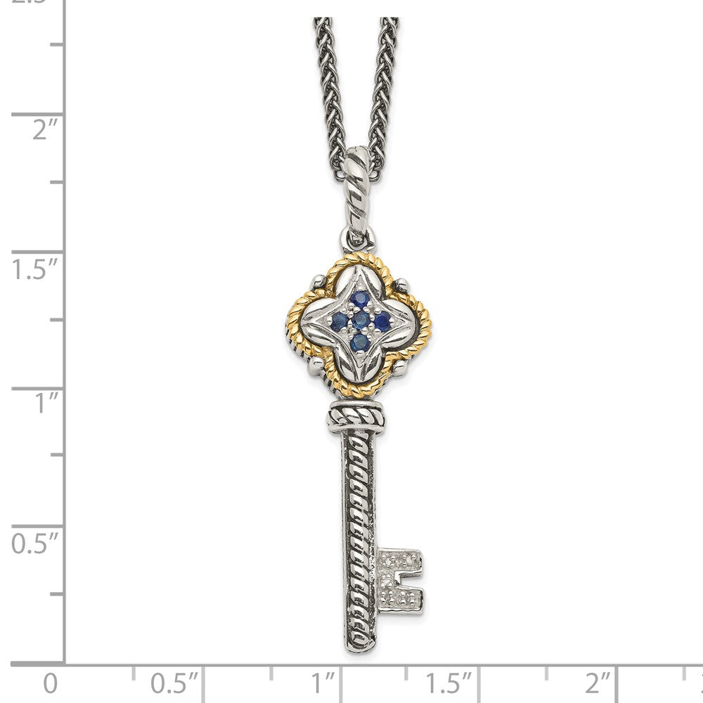 Shey Couture Sterling Silver with 14K Accent 18 Inch Antiqued Sapphire and Diamond Key Necklace QTC479