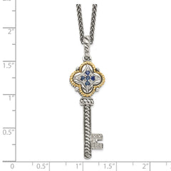 Shey Couture Sterling Silver with 14K Accent 18 Inch Antiqued Sapphire and Diamond Key Necklace QTC479