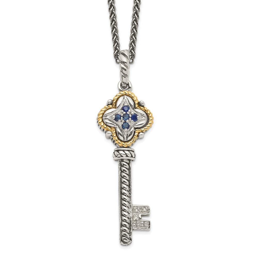 Shey Couture Sterling Silver with 14K Accent 18 Inch Antiqued Sapphire and Diamond Key Necklace QTC479