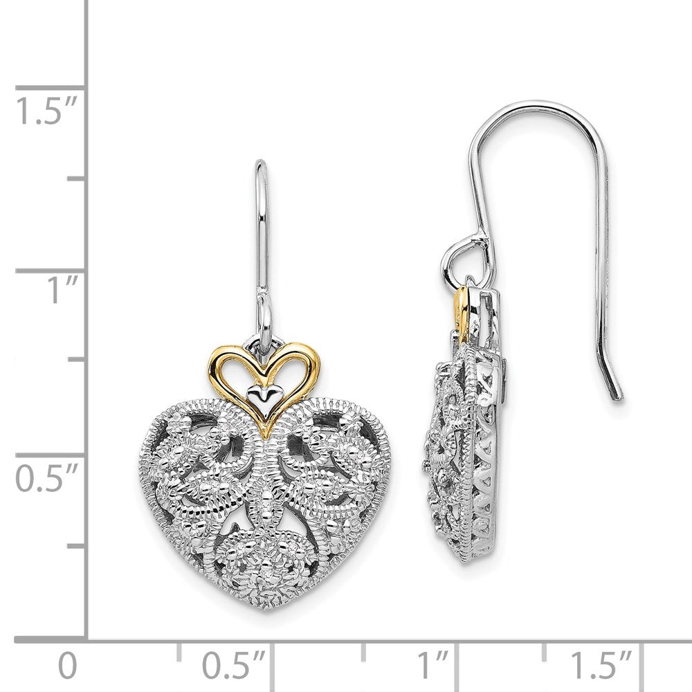 QTC509 Shey Couture Sterling Silver Rhodium-plated with 14K Accent Diamond Shepherd Hook Dangle Vintage Heart Earrings