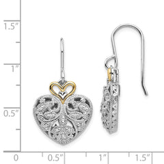 QTC509 Shey Couture Sterling Silver Rhodium-plated with 14K Accent Diamond Shepherd Hook Dangle Vintage Heart Earrings