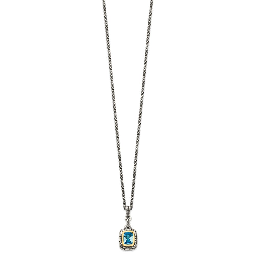 Shey Couture Sterling Silver with 14K Accent 18 Inch Antiqued Cushion Bezel Swiss Blue Topaz Necklace QTC51