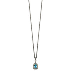 Shey Couture Sterling Silver with 14K Accent 18 Inch Antiqued Cushion Bezel Swiss Blue Topaz Necklace QTC51