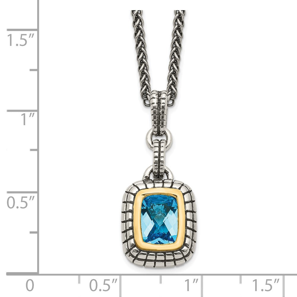 Shey Couture Sterling Silver with 14K Accent 18 Inch Antiqued Cushion Bezel Swiss Blue Topaz Necklace QTC51