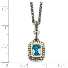 Shey Couture Sterling Silver with 14K Accent 18 Inch Antiqued Cushion Bezel Swiss Blue Topaz Necklace QTC51