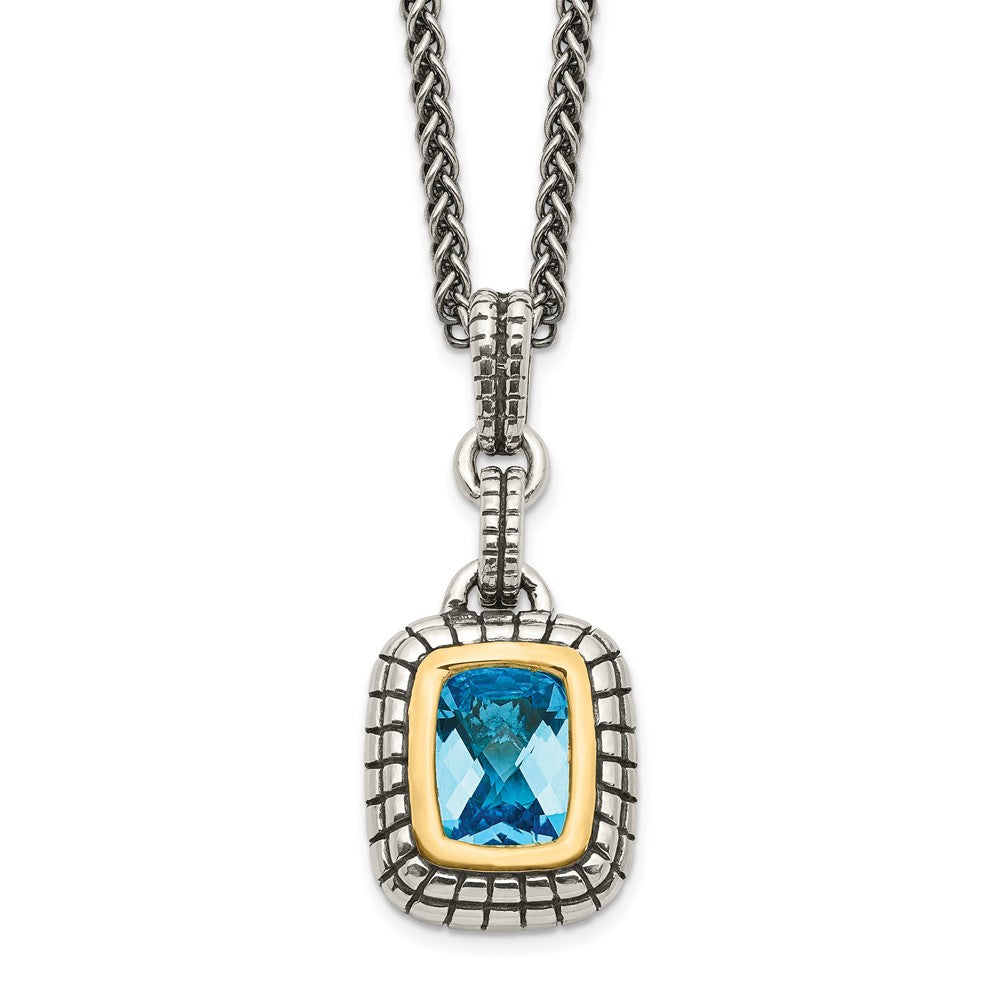 Shey Couture Sterling Silver with 14K Accent 18 Inch Antiqued Cushion Bezel Swiss Blue Topaz Necklace QTC51
