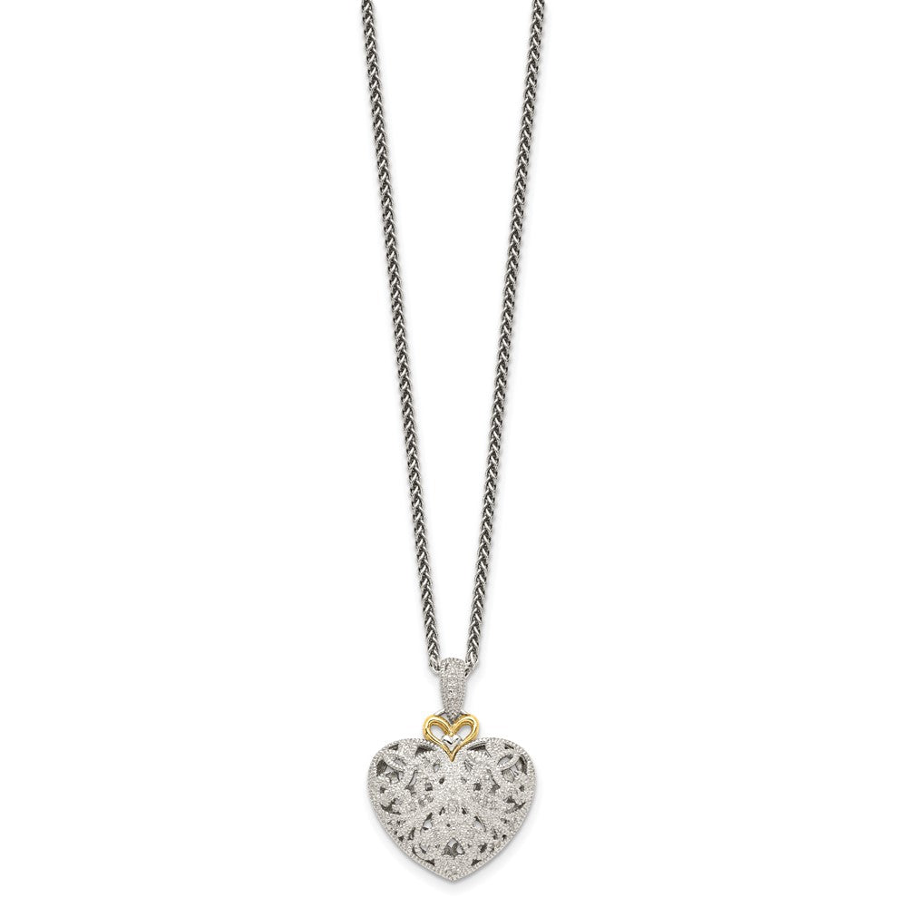 Shey Couture Sterling Silver Antiqued with 14K Accent 18 Inch Diamond Vintage Heart Necklace QTC510